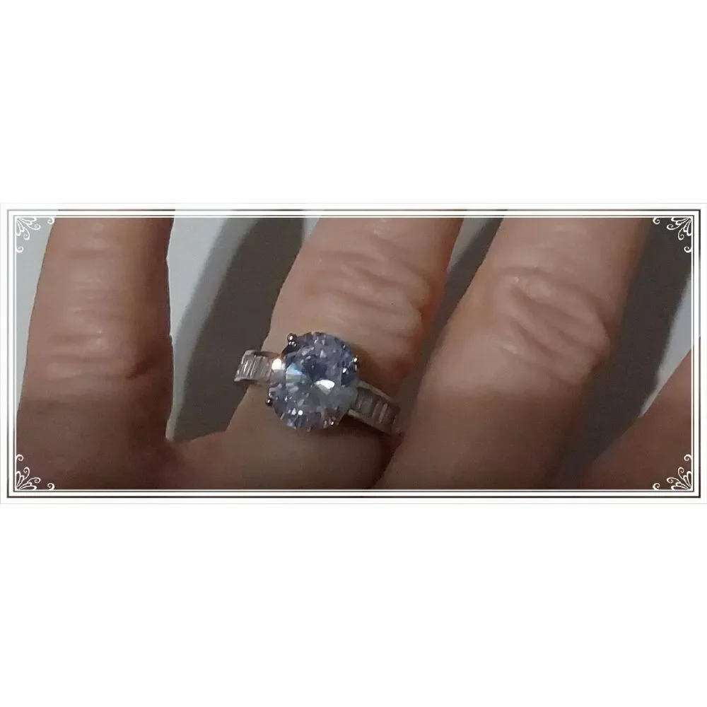 Stunning 7.5 Ct. Genuine Diamond Simulant Oval~Baguette~Round Bridal Ring Set #8